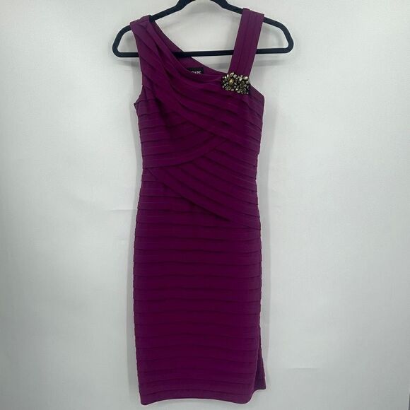 Xscape Purple Lined Sleeveless Layered Stretch Cocktail Mini Dress Size 6 - Picture 1 of 10